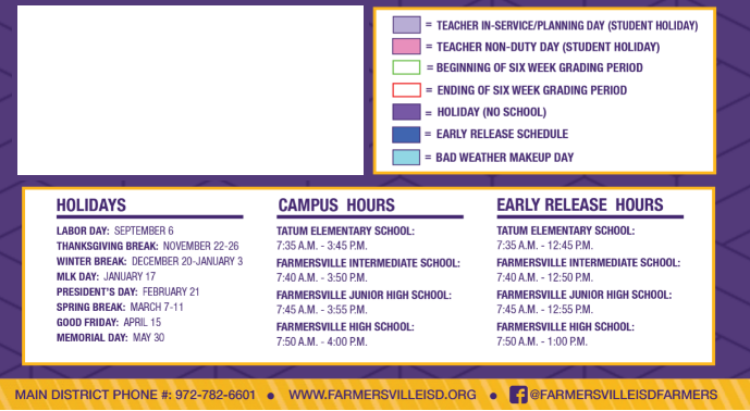 District School Academic Calendar Key for Tatum Elementary