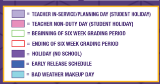 District School Academic Calendar Legend for Tatum Elementary