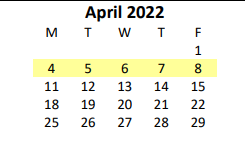 District School Academic Calendar for Booker T Washington Academy Elementary for April 2022