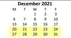 District School Academic Calendar for Yates Elementary School for December 2021