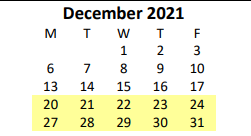 District School Academic Calendar for Fayette Elementary School for December 2021