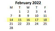 District School Academic Calendar for North Fayette Elementary School for February 2022