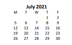 District School Academic Calendar for East Fayette Elementary School for July 2021
