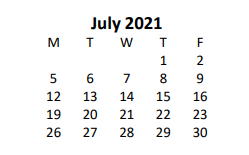 District School Academic Calendar for Fayette Elementary School for July 2021