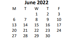 District School Academic Calendar for Yates Elementary School for June 2022
