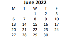 District School Academic Calendar for Hubbertville School for June 2022