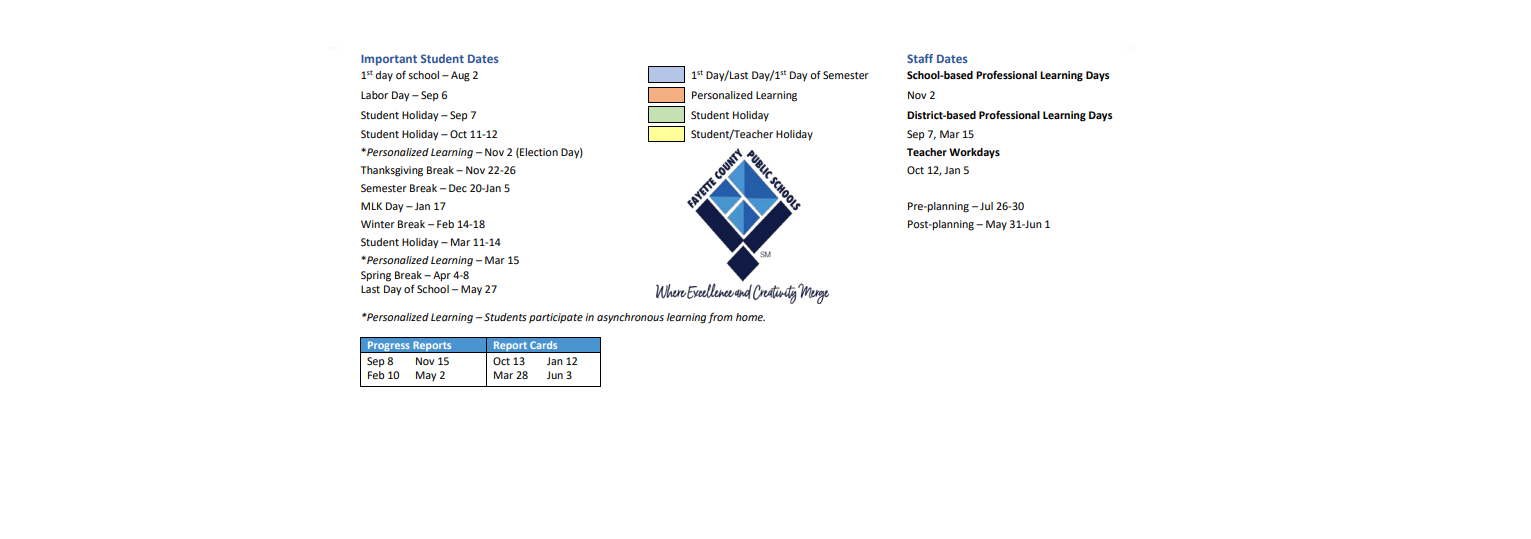 District School Academic Calendar Key for Fayette Elementary School