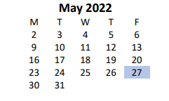 District School Academic Calendar for Evening School for May 2022