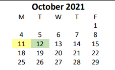 District School Academic Calendar for Glendover Elementary School for October 2021