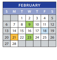 District School Academic Calendar for Support School for February 2022