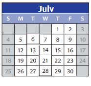 District School Academic Calendar for Birth To Three Development Center for July 2021