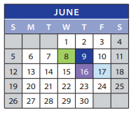District School Academic Calendar for Support School for June 2022