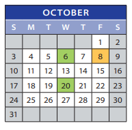 District School Academic Calendar for Birth To Three Development Center for October 2021