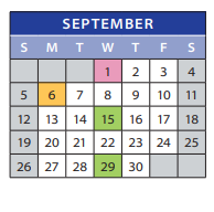 District School Academic Calendar for Support School for September 2021
