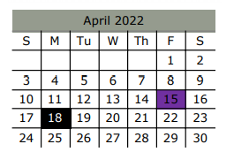 District School Academic Calendar for Hazel Ingram Elementary for April 2022