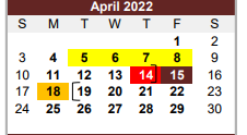 District School Academic Calendar for Flatonia Secondary for April 2022