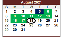 District School Academic Calendar for Flatonia Secondary for August 2021