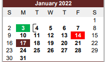 District School Academic Calendar for Flatonia Elementary for January 2022