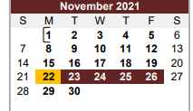 District School Academic Calendar for Flatonia Secondary for November 2021
