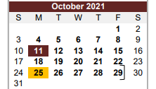 District School Academic Calendar for Flatonia Secondary for October 2021