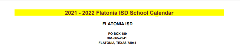 District School Academic Calendar for Flatonia Secondary