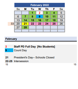 District School Academic Calendar for Gundry School for February 2022