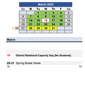 District School Academic Calendar for Freeman School for March 2022