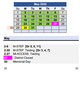 District School Academic Calendar for Anderson School for May 2022