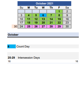 District School Academic Calendar for Carpenter Road School for October 2021