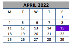 District School Academic Calendar for Florence J J A E P for April 2022