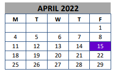 District School Academic Calendar for Lott Detention Center for April 2022