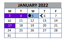 District School Academic Calendar for Lott Detention Center for January 2022