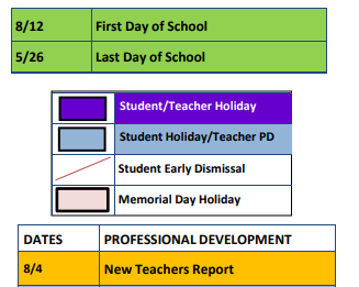 District School Academic Calendar Legend for Florence J J A E P