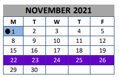District School Academic Calendar for Lott Detention Center for November 2021