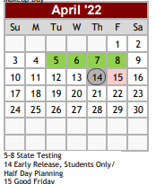 District School Academic Calendar for Wilson Co J J A E P for April 2022