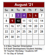 District School Academic Calendar for Wilson Co J J A E P for August 2021