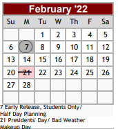 District School Academic Calendar for Wilson Co J J A E P for February 2022