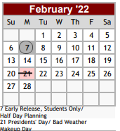 District School Academic Calendar for Early Childhood Ctr for February 2022