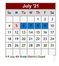 District School Academic Calendar for Floresville Pri for July 2021