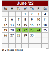 District School Academic Calendar for Floresville Alter Ctr for June 2022