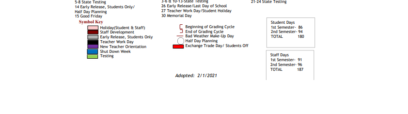 District School Academic Calendar Key for Floresville Choice Program