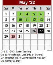 District School Academic Calendar for Early Childhood Ctr for May 2022