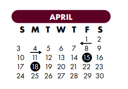 District School Academic Calendar for Nueces Co J J A E P for April 2022