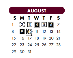 District School Academic Calendar for Early Childhood Center for August 2021