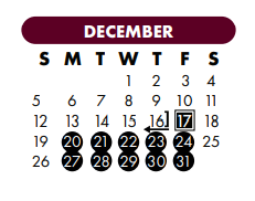 District School Academic Calendar for Flour Bluff Primary for December 2021