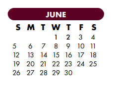 District School Academic Calendar for Nueces Co J J A E P for June 2022