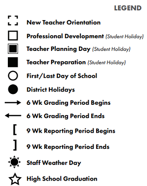 District School Academic Calendar Legend for Nueces Co J J A E P