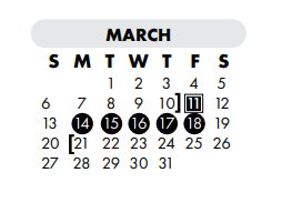 District School Academic Calendar for Nueces Co J J A E P for March 2022