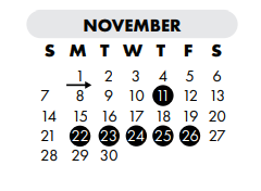 District School Academic Calendar for Flour Bluff Primary for November 2021