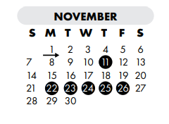 District School Academic Calendar for Nueces Co J J A E P for November 2021